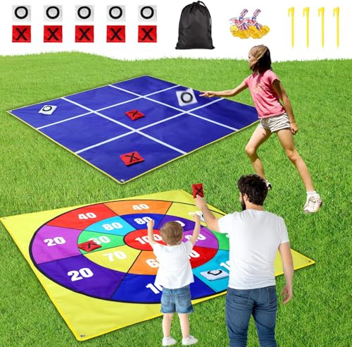 Jeu géant extérieur 2-en-1 Morpion & Lancer de Sacs de Pois – 1,4 m Recto Verso – pour Enfants et Adultes – Idéal pour Jardin, Plage, Pique-Nique, Camping, fêtes et Anniversaires