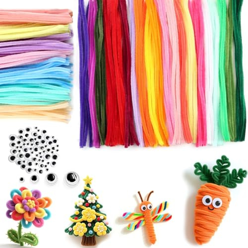 XRXYMQ Pfeifenputzer zum Basteln 300 Chenilledraht 27 Farben 100Wackelaugen | Pfeifenreiniger zum Basteln, Pfeifenputzer, Pipe Cleaner, Chenilledraht, Festliche, Basteln, Wohnkultur, DIY Art Supplies