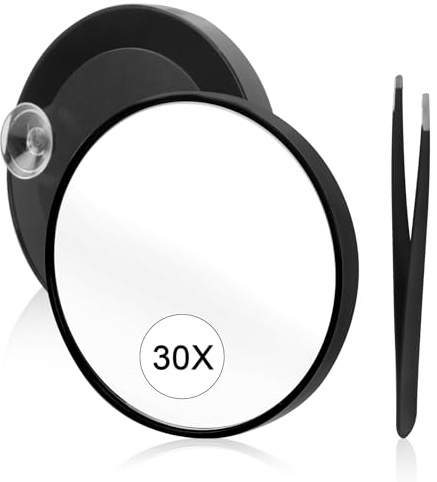 Petit Miroir Grossissant X30 Avec Ventouse Et Pince À Épiler, Miroir De Voyage De 3,5 Pouces Pour Maquillage, Épilation Des Sourcils Et Soins De La Peau, Idéal Pour Salle De Bain Et Déplacements