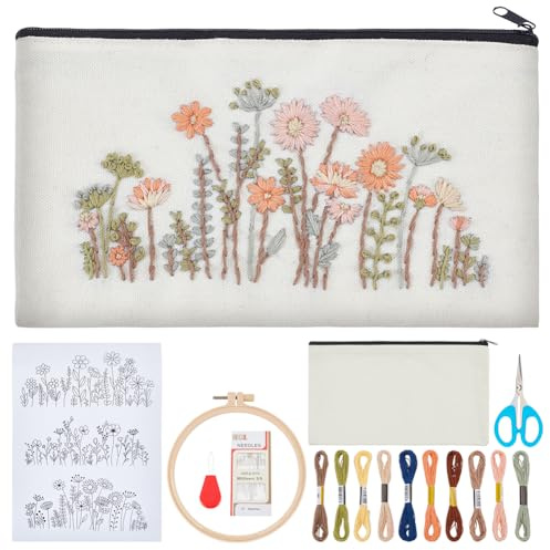 WEBEEDY 3 Set DIY Stickerei-Set Stickerei Taschen Starter Kit Für Erwachsene Nadelkissen Nähset Inklusive Stickrahmen Farbfäden Und Nadeln Make Up Organisator