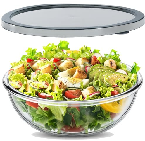 EWAFILU Extra große Glasschale für Sauerteigbrot, Glas-Rührschüssel für Sauerteigbrot mit Deckel, Backbehälter für Küche, Kühlschrank, Organisation