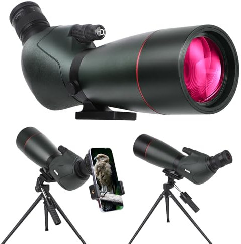 Spektive für Zielschießen - HD Spektiv mit Stativ Tragetasche & Smartphone Halterung - BAK4 Spektiv für Vogelbeobachtung Jagd Wildtierbeobachtung (MY-GN0039G(25X))