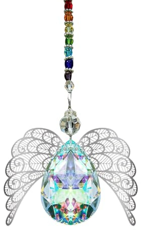 Gkhlg 1 Piece Crystal Suncatchers for Windows Iridescent Hanging Crystals with Angel Wings Design Sun Catcher for Home and Car Decor for Special Occasions