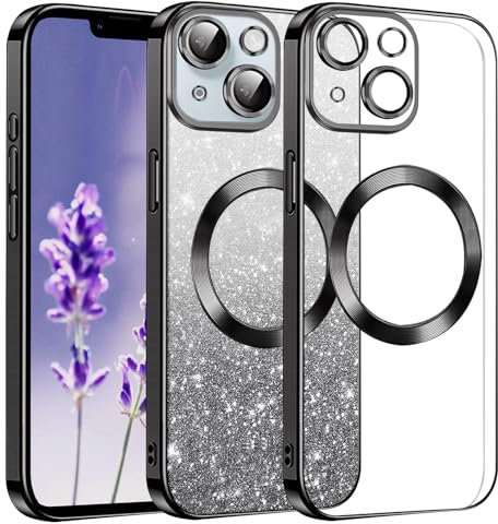 Yarxiawin for iPhone 13 Case Clear Glitter Magnetic Compatible with Magsafe Wireless Charger for Apple iPhone 13 Phone Case Silicone Shockproof Protective Cover Soft Slim (Negra)