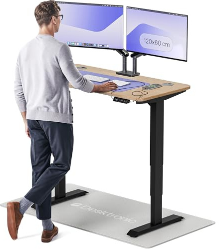 Desktronic Höhenverstellbarer Schreibtisch aus Bambus (120x60cm) – Elektrisch höhenverstellbar mit flüsterleisem Dual-Motor & Touchscreen – Hohe Tragfähigkeit – Stehtisch HomePro