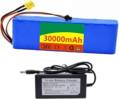 Leilaohu Batteria al Litio Ricaricabile 36V 30Ah 10S2P per Scooter Elettrico, Batteria Impermeabile per Scooter E Bici con Caricabatteria T