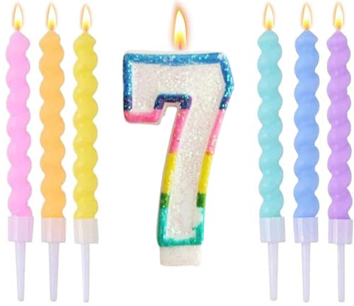 Wxinsheng Geburtstag Zahl Kerzen 7, Regenbogen Geburtstagskerzen Zahlenkuchen Kerzen mit 6 Verlängerungsstäben,Party Dekorationen für Kinder,Jungen Mädchen,Geburtstagsdeko,Party