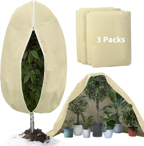 Wzzy Gurden Lot de 3 Sacs de Protection hivernale pour Plantes, antigel, Grand pour Plantes en Pot, avec Fermeture éclair, Cordon de Serrage - 240 x 200 cm (80 g)
