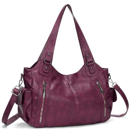 Generisch Generish Handtasche Damen,Weiches Leder Tote Hobo Bag Groß Shopper Tasche Uni Tasche Vintage Bag Braun Slouchy UmhäNgetasche Arbeitstasche für Schule Reisen (Rot)