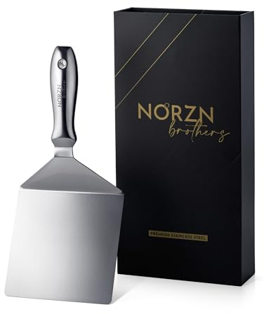 Spatola Piastra Acciaio Inox – Spatola Cucina Grande Flessibile con Gradiente e Finitura a Specchio, Barbecue BBQ, Griglia, Teppanyaki, Lavabile Lavastoviglie, Cert. Alimentare, Garanzia 10 Anni