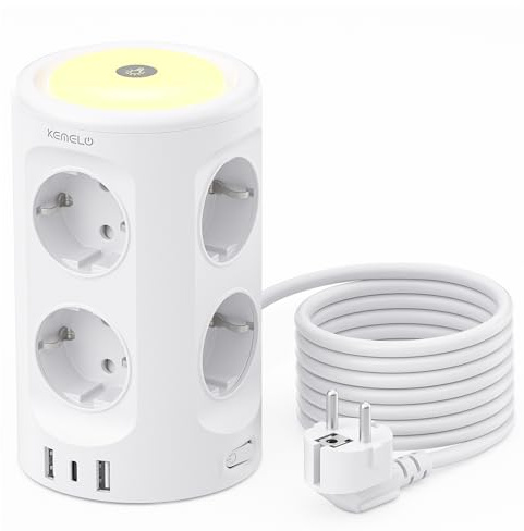 Steckdosenleiste mit Licht, 8 Fach Mehrfachsteckdose mit 3 USB Steckdosenleiste Überspannungsschutz mehrfachstecker würfel 3 Beleuchtungsmodi 3M Verlängerungskabel Steckdosenturm für Zuhause Büro