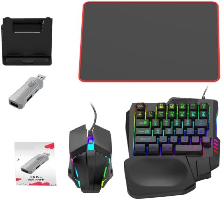 Ghjkldha Keyboard Mouse Combo, Light Up Controller Set, Half Hand Keyboard with Mouse Adapter for Programming Esports Pc Laptop, RGB Backlit Kit for Desktop Office Home Use Competitive Play