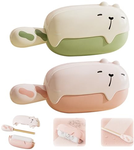 FOSDICK 2 Pièces Mini Rouleau Poils Animaux, Réutilisable Lavable Rouleau Adhesif Vetement, 2 en 1 Portable Lint Roller, Mini Attrape Poil pour Vetements Canapé Lit Poils de Chat Chien Cheveux