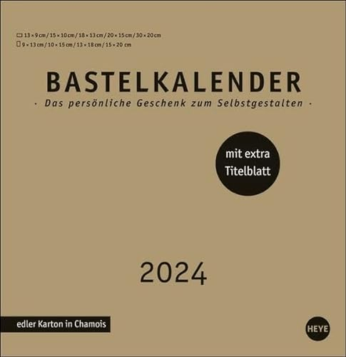 Bastelkalender 2024 Premium gold groß. Blanko-Kalender zum Basteln mit extra Titelblatt für eine persönliche Gestaltung. Foto- und Bastelkalender 2024.