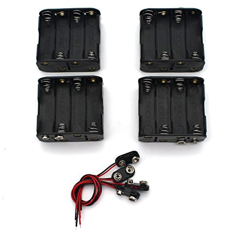 Raogoodcx 4Set 8 x AA Thicken Battery Holder and T Type Wired Battery Clip Standard Snap Connector