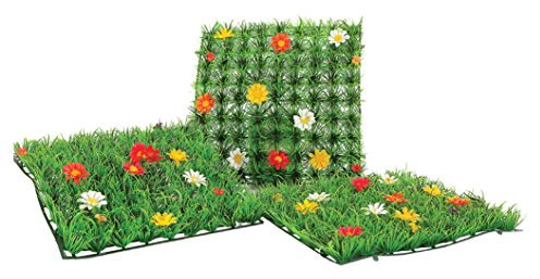 E-line Mattonella Erba Artificiale con Fiori, Ideale vetrine e casa, 25x25 cm