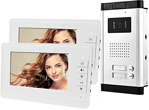 HFeng 7'' LCD Farbe Wired Video Türsprechanlage Systemkit 700TVL IR COMS Nachtsicht Außenkamera Türklingel für Multi-Wohnungen/Familie/Home Weiß Monitore 100 Meter (1 camera 2 monitors)