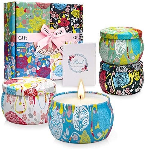 YMing Duftkerzen Geschenkset für Frauen, 4 * 5.65Oz SojaWachs Aromatherapie Kerze,Lavendel-,Gardenie-,Jasmin-,Vanilleduft,für Muttertag,Geburtstag,Weihnachten,Valentinstag,Bad,Yoga,Spa,Entspannung