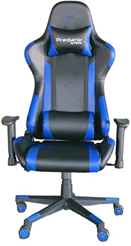 PRIXTON - Predator Gaming Chair - Ergonomischer Bürostuhl - Höhenverstellbar - Armlehnen mit hochstrukturiertem Schaumstoff gepolstert - Nackenkissen inklusive (blau)