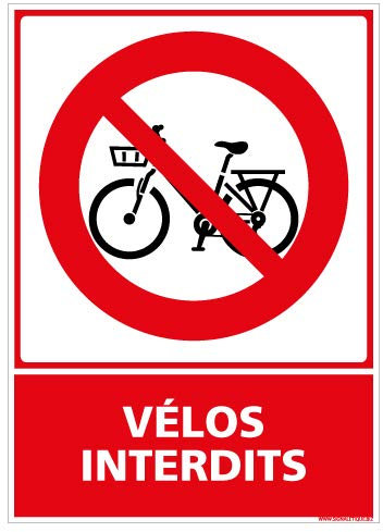 Panneau - Vélos Interdits - Plastique Rigide PVC 1,5 mm - Dimensions 210 x 300 mm - Protection Anti-UV
