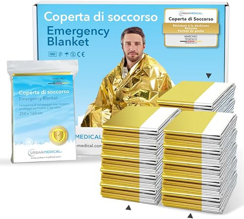URBAN MEDICAL Premium Rettungsdecken - Schutz vor Kälte und Hitze - 5-15 Stück - Doppelseitige Notfalldecken - Gold/Silber - Große Rettungsfolien für Erste Hilfe - 210 x 160 cm