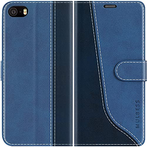 Mulbess Phone Case for iPhone 5s / 5 / iPhone SE 2016 - PU Leather Wallet Case - Magnetic Protective Flip Cover with Credit Card Slot - Diamond Blue