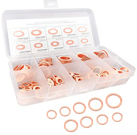 Arandelas de Cobre, Arandela Carter Aceite, 200 pcs Arandelas Tapon Aceite, Arandela de Acero Inoxidable, Arandelas Planas, kit Surtido de Arandelas,kit surtido de arandelas planas