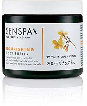 SenSpa Nourishing Cedarwood Body Butter - 200ml Vegan Moisturising Lotion, Natural Body Creams with Essentail Oils, Body Butters for Women & Men, Luxury Moisturiser for Dry Skin - Paraben Free