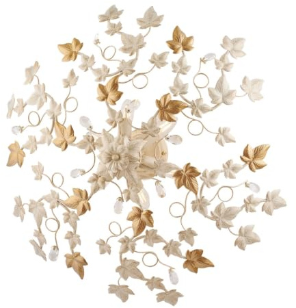 Plafonnier fer ivoire doré clair et strass six lumières 80x h22 cm lierre