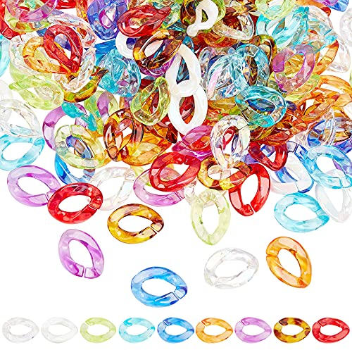 SUPERFINDINGS Über 180pcs 9 Farben Transparent Acryl Linking Rings Quick Link Connectors Twist Nachahmung Leopardenfelle Haken Kette Linksfor Schmuck DIY Craft Making