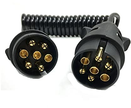 CHAOCHAO ZHANGERDIAN Fit For 7 Pin Plastic Trailer Plug X2 W/curly Extension Cable 1.5M Male To Male 12V Trailer Lighting Board Caravan