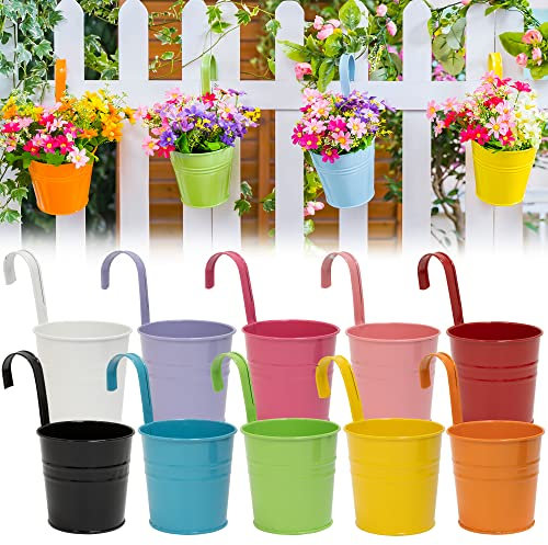 Pelle & Sol 10 Pack Metal Flower Hanging Pot Vase Bucket with Detachable Hook - Garden Hanger Planter Decor for Seedlings, Brigade, Fence, Balcony Outdoor Decoration (Pack of 10)