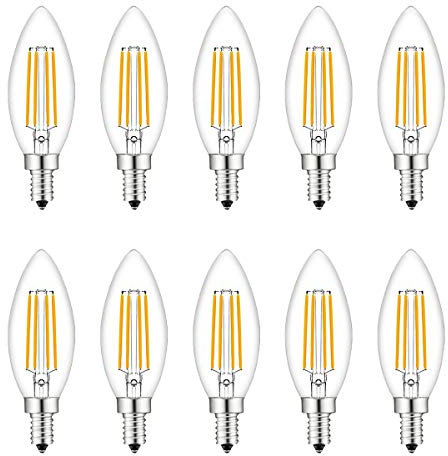 B4U LED Bulbs E14 Dimmable, Pack of 10 Small Screw Candle Bulbs, 4W = 40W Clear Edison Screw in Bulb, Warm White 2700K