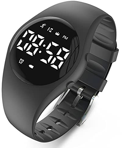 Focwony Led Digital Pedometer Watch, Digital Steps Tracker, Non-Bluetooth, Vibrating Alarm Clock, Stopwatch, Great Gift for kids Children Teens Girls Boys Women (Black)