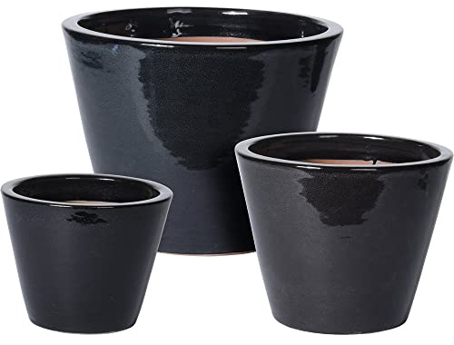 Importacion Macetas Negras Ceramica 15+20+23 cm Lote 3