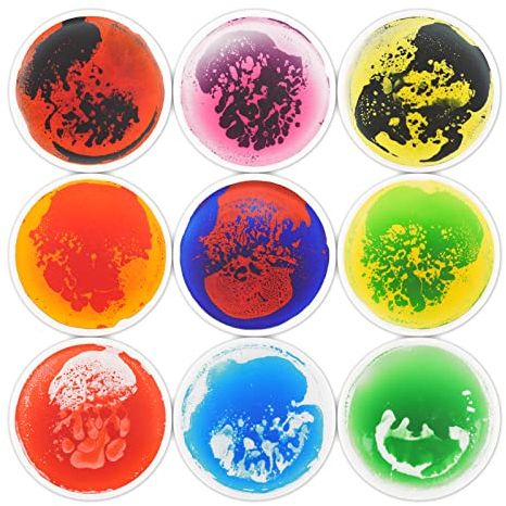 Art3d Lot de 9 Dalles de Sol sensorielles Rondes pour Enfants, Tout-Petits et Enfants, Tapis d'activité sensorielle Liquide coloré pour Jeu Actif et décoratif, 30 x 30 cm