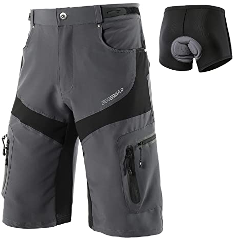 BERGRISAR 1806BG Short de cyclisme pour homme avec poches zippées, Rembourrage amovible gris, S