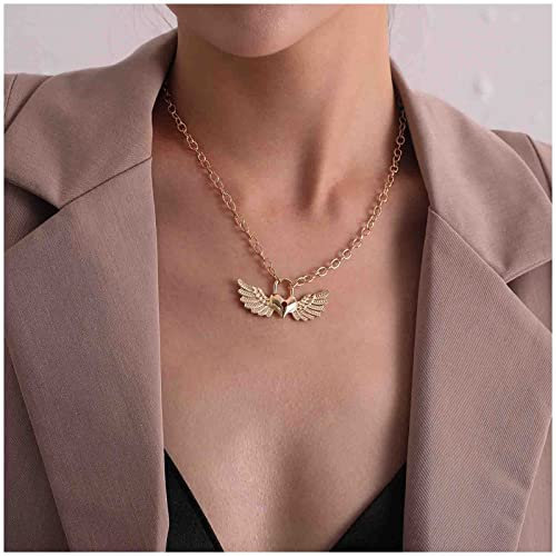 Cimenexe Bohemio Collar De Alas De Ángel Gargantilla Amor Collar De Alas De Ángel Colgante Collares De Oro Corazón De Bloqueo Collar De Gargantilla De Joyería Para Las Mujeres Y Las Niñas Regalos