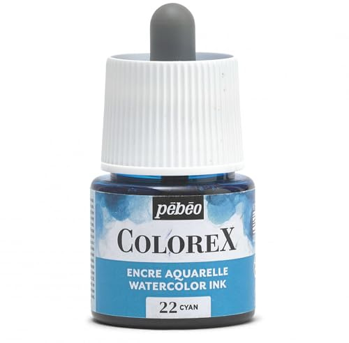 Pébéo - Colorex 45 ml Cyan - Colorex Aquarell-Tinte Pebéo - Blau samtweich - Zeichen-Tinte für alle Medien - 45 ml - Cyan