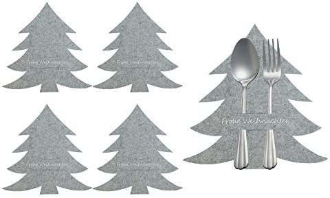 MKISHINE Weihnachtsdeko Bestecktasche Tischdeko Filz | Tannenbaum | Winterdeko | Geschenkidee | Advent| 2023 | Geschenk Weihnachtstisch - Tischdeko/Deutsch