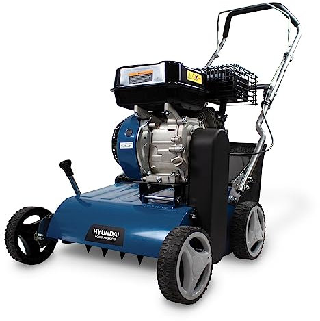 HYUNDAI Scarificateur Thermique 212 cm³ Moteur 4 Temps, Largeur de Travail 40 cm, 18 Couteaux Acier Inoxydable, Bac de Ramassage 35 L, 8 Hauteurs Réglables, Guidon Repliable – HST4020