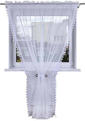 Generisch Balkontürgardine 200 x 230 Weiss lang Fertiggardine Wohnzimmer Voile Gipüre