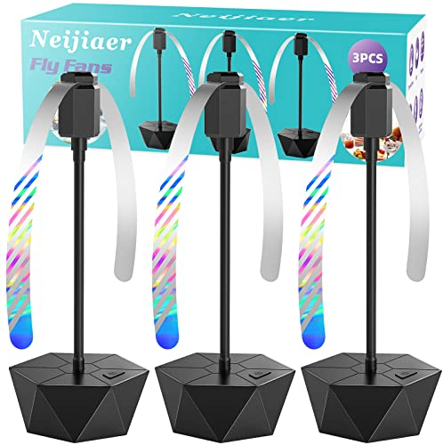 Neijiaer 3PCS Anti Mouche Ventilateur de Table, Anti Moucherons Plié et Suspendu, Ventilateur Anti Moustique Exterieur par USB ou Batterie, Repulsif Puissant pour Cuisine,BBQ, Fêtes (Noir,3PC)