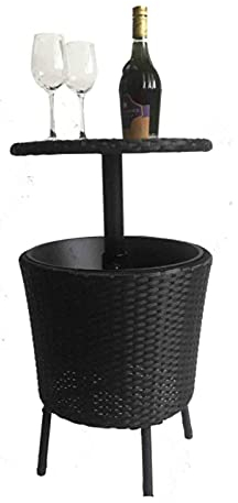 Side tables,Height Adjustable Patio Bar Table, Coffee Table with Ice Bucket, Wicker Round Ice Chest for Poolside Yard Garden Wine Cooler
