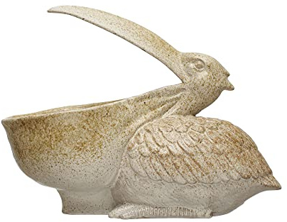 Coastal Stoneware Pelican Container or Planter, Distressed Finish