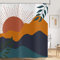 Hnmdmyi Duschvorhang Boho 180x180, Mid Century Abstrakt Berg Sonnenuntergang mit Blättern Badewanne Vorhang Modern Minimalistisch Geometrisch Ästhetisch Kunst Wasserdicht Stoff Waschbar Badevorhang