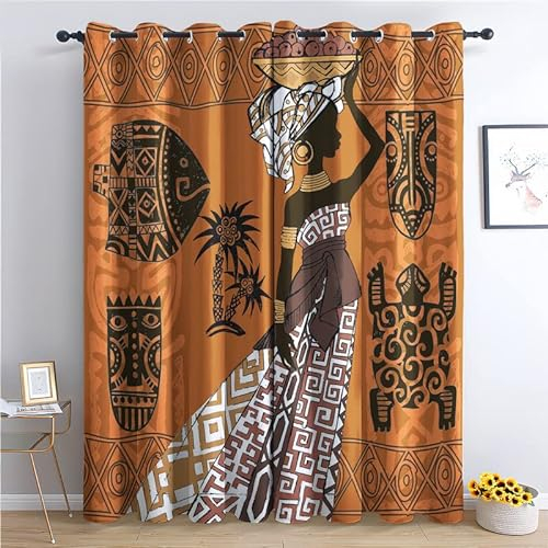 THYUNQ Vorhänge mit ösen, Afrika Vorhang Blickdicht Verdunklungsvorhänge - Gardinen Wohnzimmer Schlafzimmer Fenster mit Muster, 2er Set Curtains, H 300 x B 140 cm
