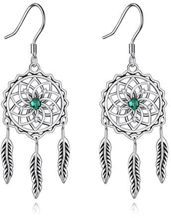 VONALA Traumfänger-Ohrringe Sterlingsilber Feder-Ohrhänger Traumfänger-Ohrringe Boho-Schmuck Geschenk für Frauen Teenager Mädchen Geburtstag