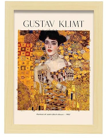 Nacnic Poster Adele -PorträtDekorative Bilder für Ihr Wohnzimmer, Schlafzimmer, Zuhause. Wandkunst-Drucke. Ästhethetische Wandabdrücke, die von Gustav Klimt A4 mit Lightwood -Frames inspiriert sind