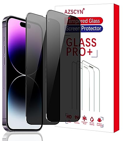 AZSCYN [2 Stück] Sichtschutz Schutzfolie für iPhone 14 Pro 6.1-Inch Schutz Glas Sichtschutz Privacy Zubehör, 9H Härte, Anti Spy, Kratzfest, blasenfrei, Anti-Fingerprint